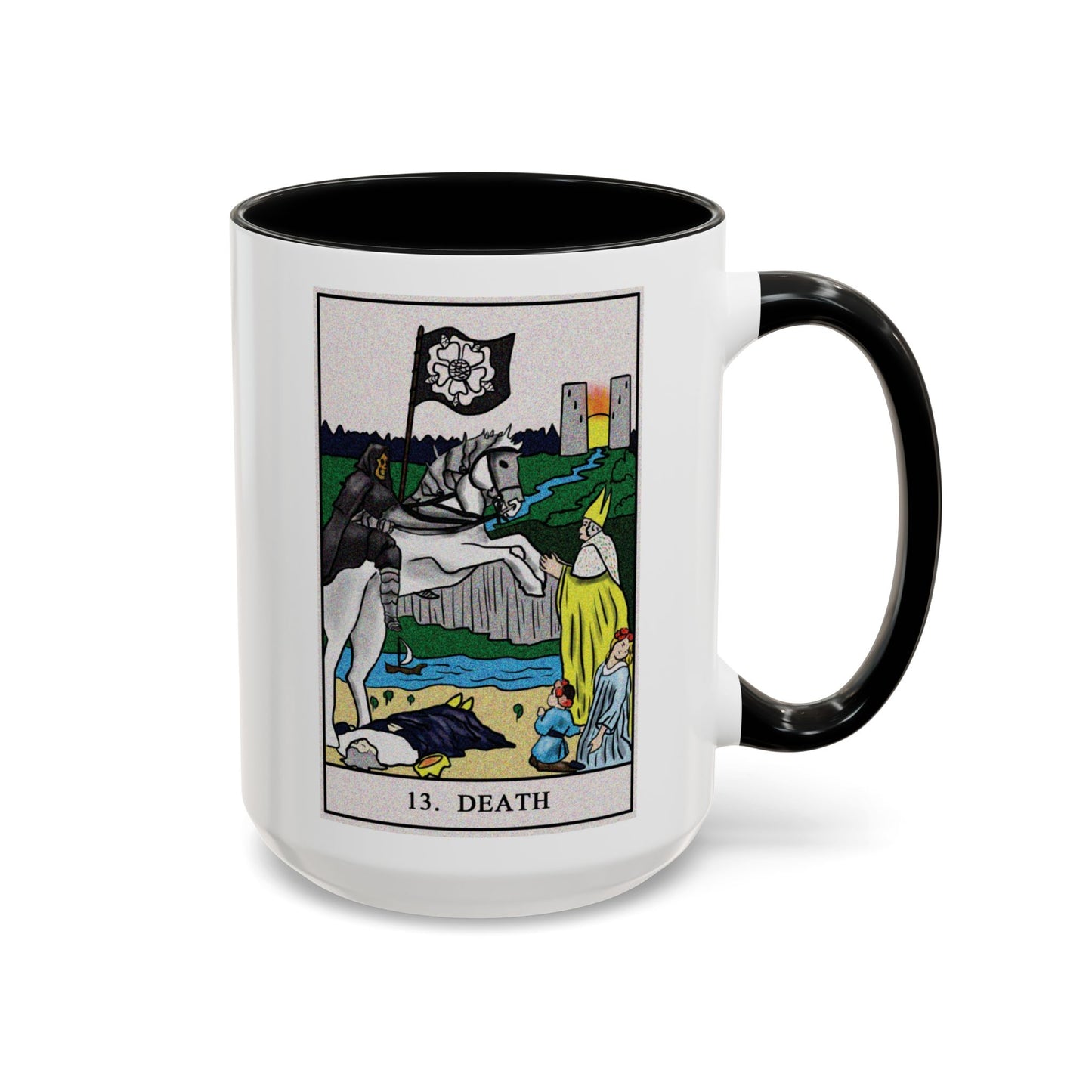 Death Tarot Card Coffee Mug - Double Sided Black Accent White Ceramic 15oz by TheGlassyLass.com