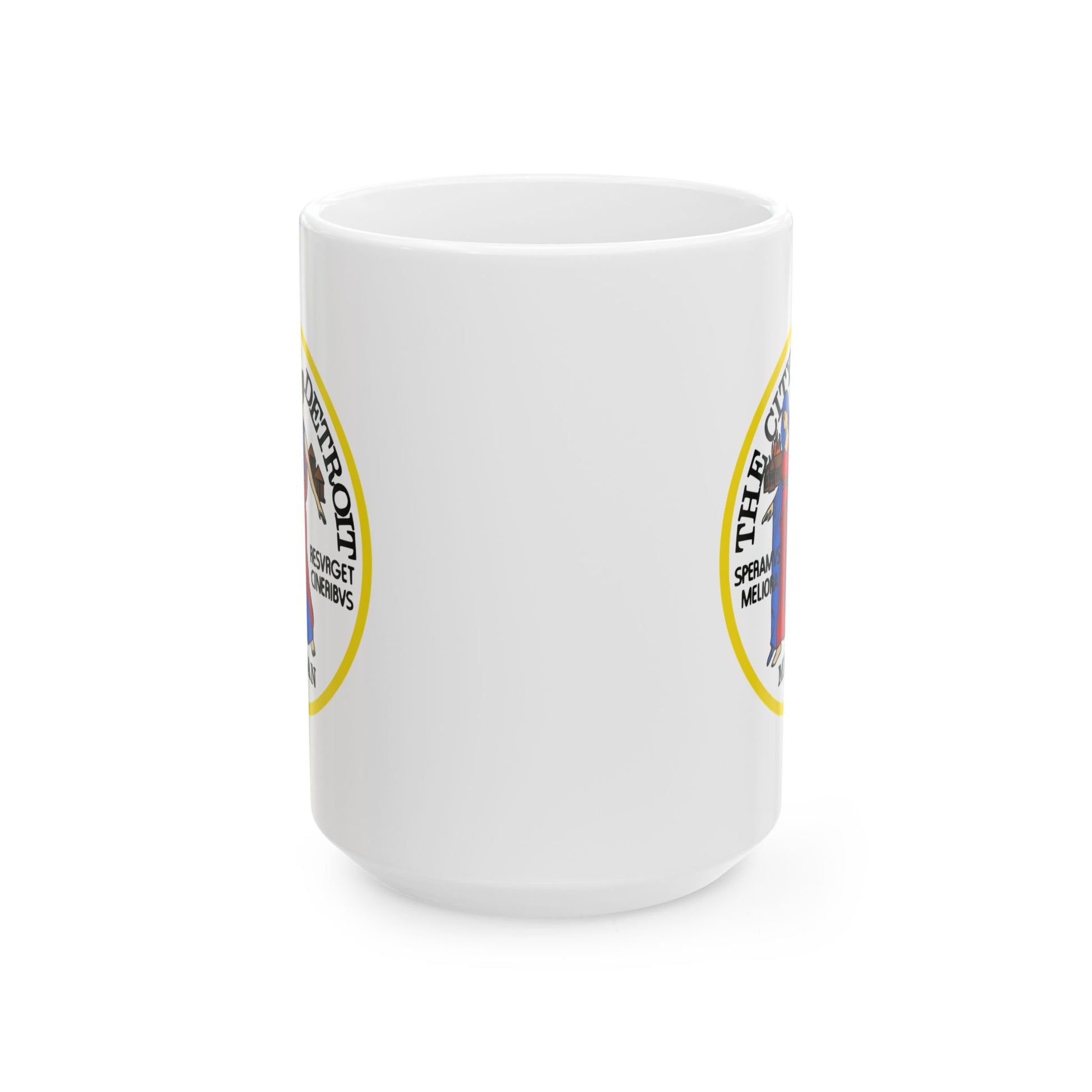 City of Detroit Seal Coffee Mug - Double Sided Print, White Ceramic, 15oz by TheGlassyLass.com