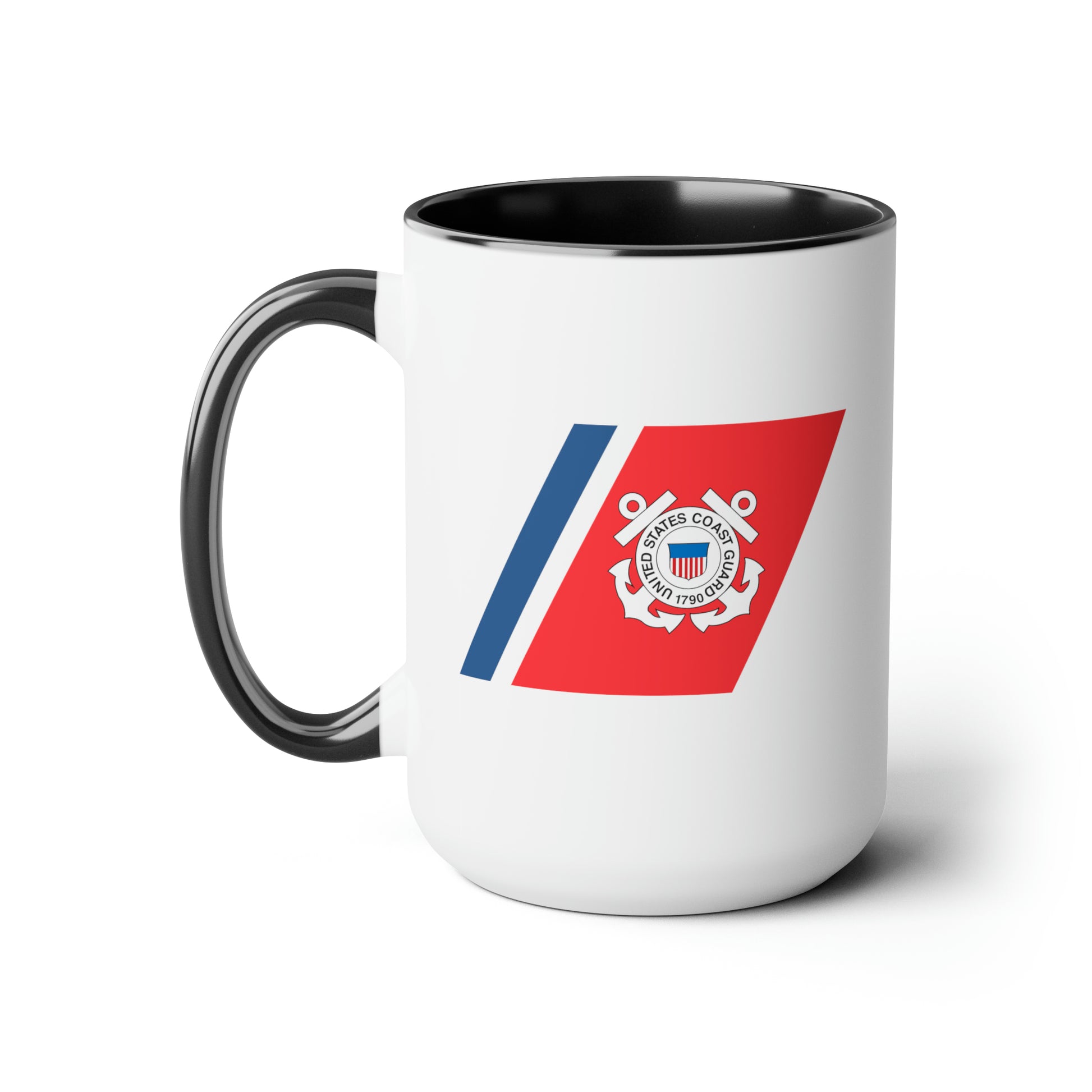 Coast Guard Hull Crest Coffee Mug - Double Sided Black Accent White Ceramic 15oz by TheGlassyLass.com