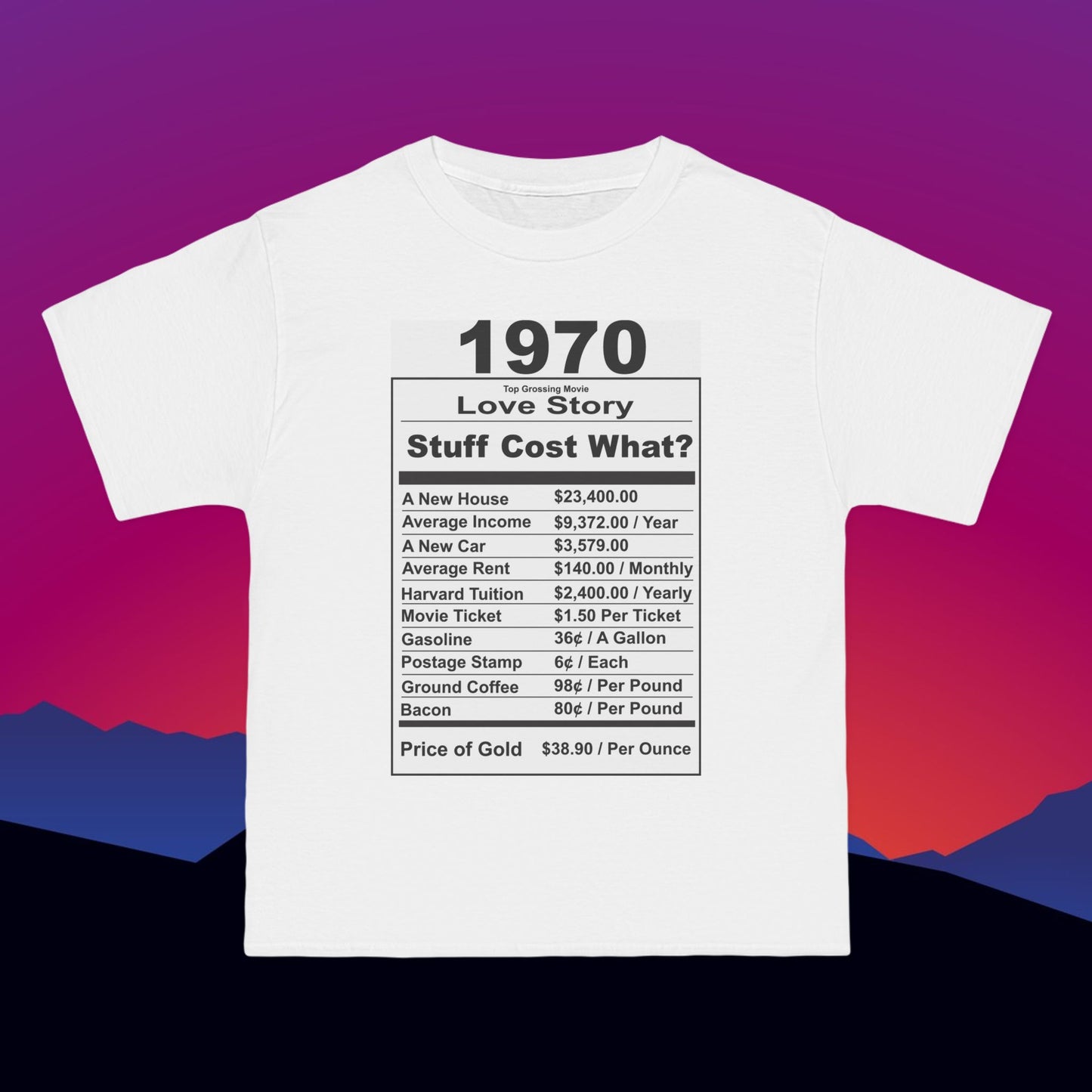 1970 Birthday T-Shirt: (Hanes Beefy-T 100% Preshrunk Cotton Custom Printed by TheGlassyLass.com