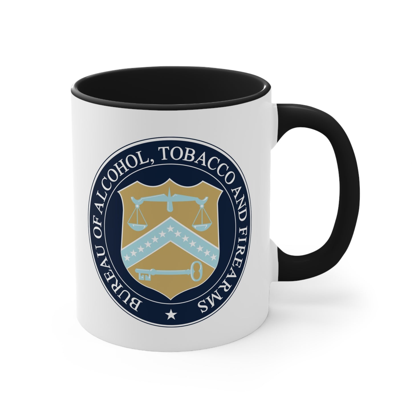 US ATF Seal Coffee Mug - Double Sided Black Accent White Ceramic 11oz by TheGlassyLass