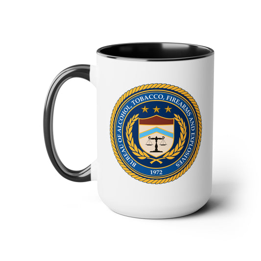 US ATF Seal Coffee Mug - Double Sided Black Accent White Ceramic 15oz by TheGlassyLass