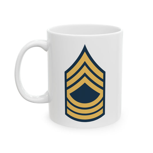 US Army Master Sergeant (E-8) Stripes Coffee Mug - Double Sided Print, White Ceramic, 11oz by TheGlassyLass.com