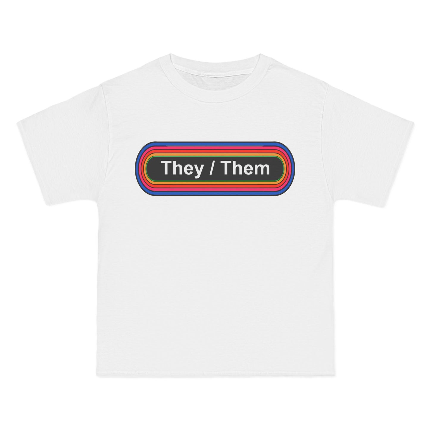 They / Them Pronouns T-Shirt: (Hanes Beefy-T 100% Preshrunk Cotton Custom Printed by TheGlassyLass.com