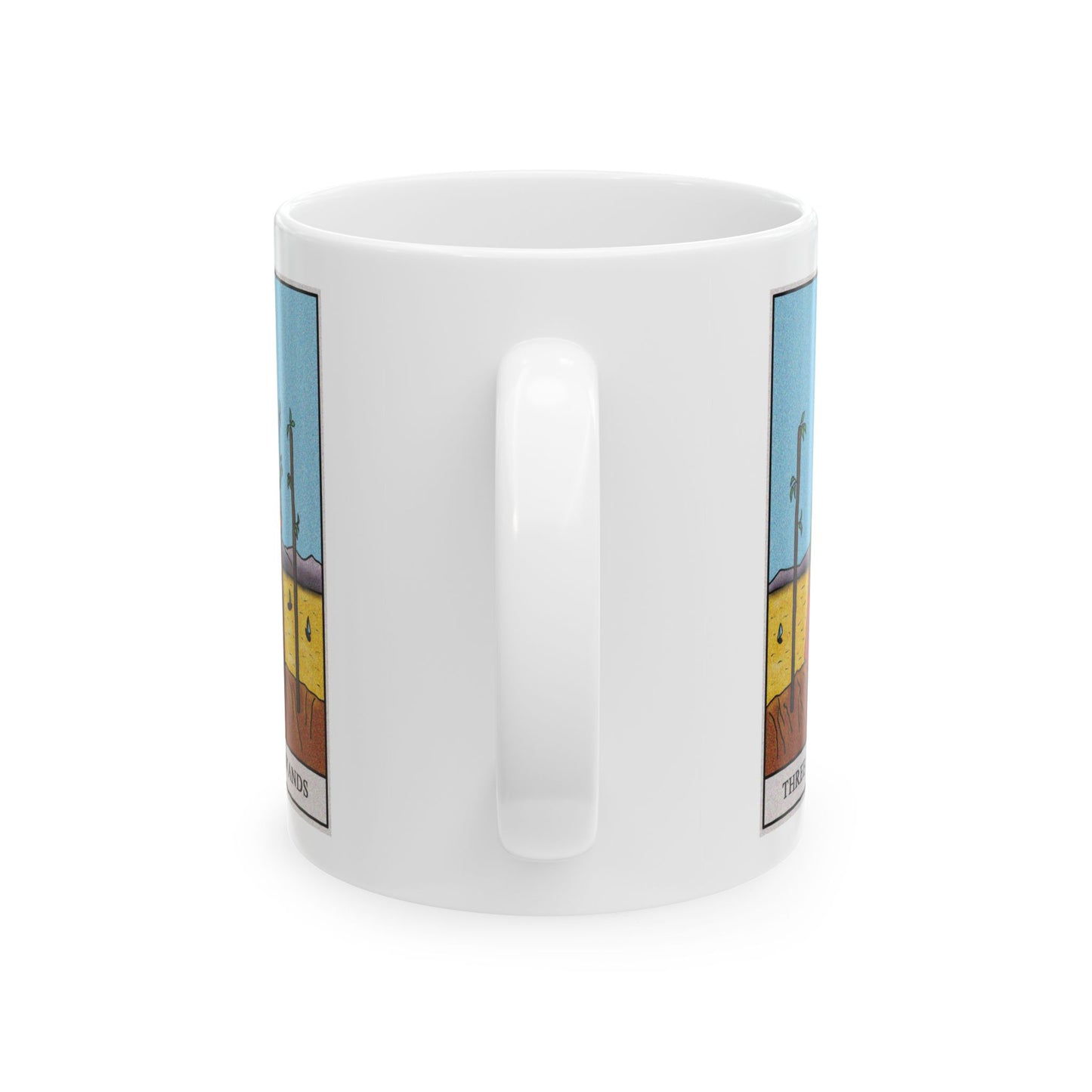 Three of Wands Tarot Card Coffee Mug - Double Sided Print, White Ceramic, 11oz by TheGlassyLass.com