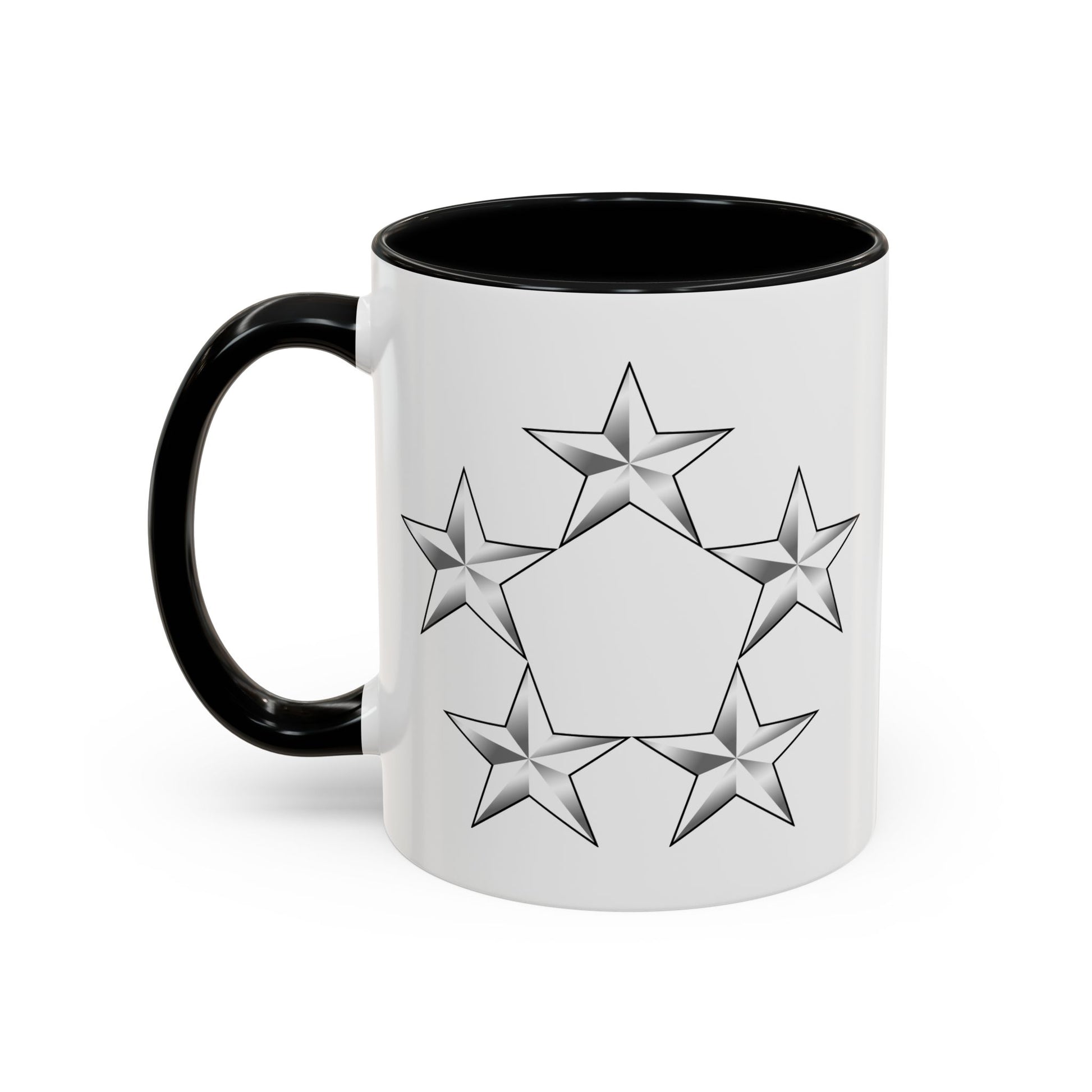 5 Star General Rank Insignia Coffee Mug - Double Sided Black Accent White Ceramic 11oz by TheGlassyLass.com