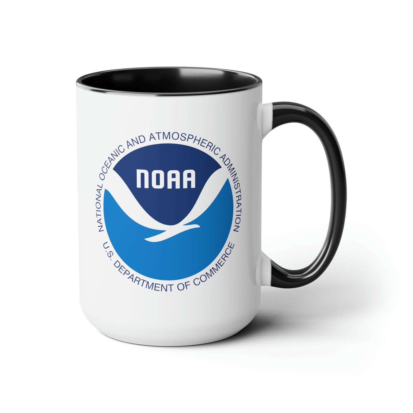 NOAA Logo Coffee Mug - Double Sided Black Accent White Ceramic 15oz by TheGlassyLass