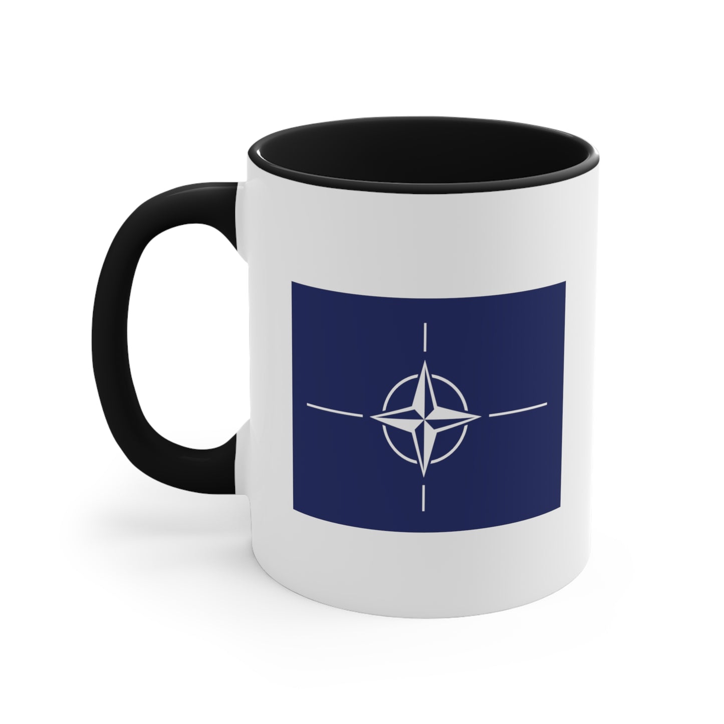 NATO Coffee Mug - Double Sided Black Accent White Ceramic 11oz by TheGlassyLass.com