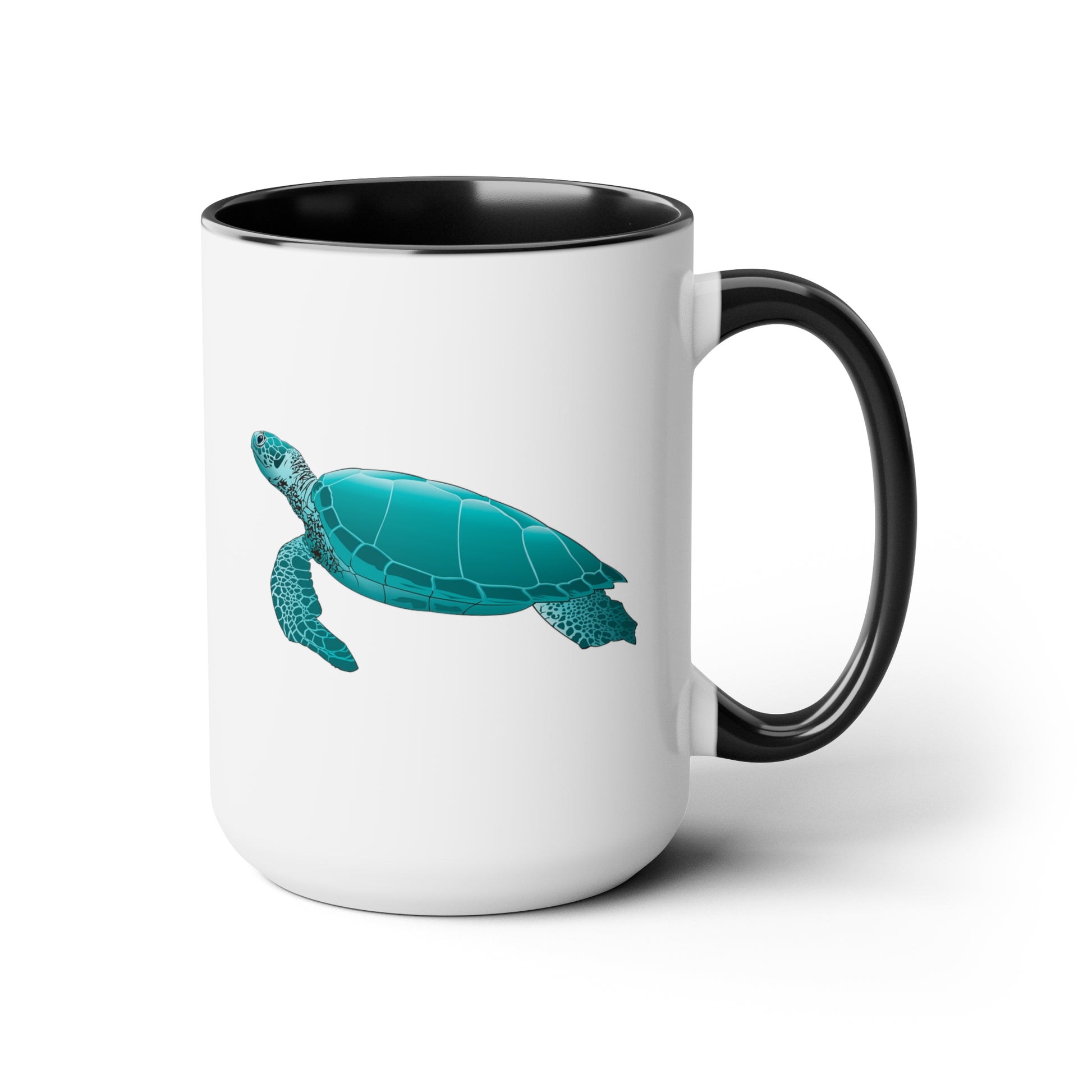 Sea Turtle Coffee Mug - Double Sided Black Accent White Ceramic 15oz by TheGlassyLass