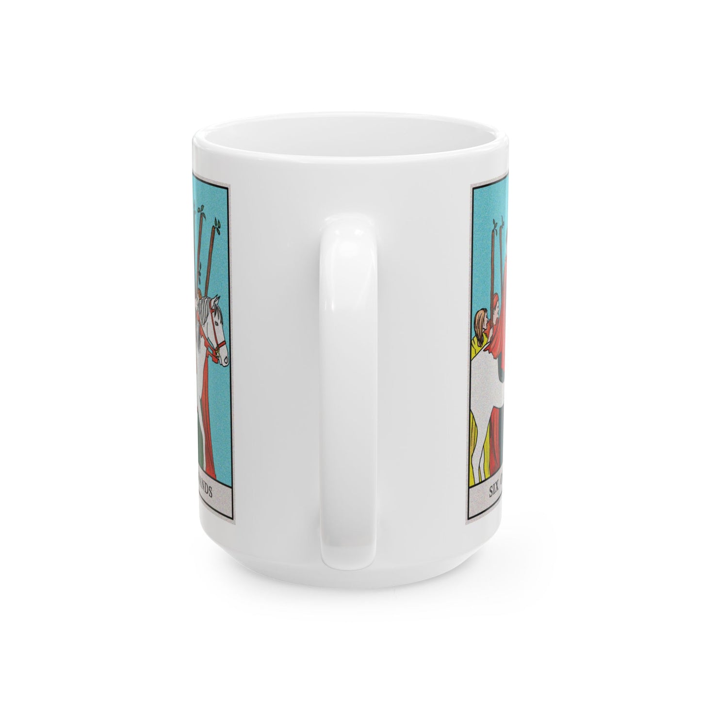 Six of Wands Tarot Card Coffee Mug - Double Sided White Ceramic 15oz by TheGlassyLass.com