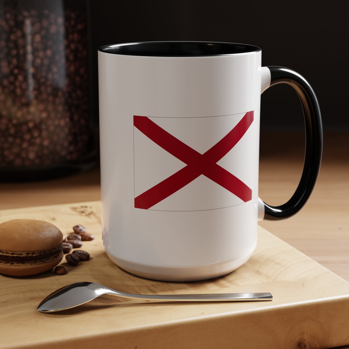Alabama State Flag - Double Sided Black Accent White Ceramic Coffee Mug 15oz by TheGlassyLass.com