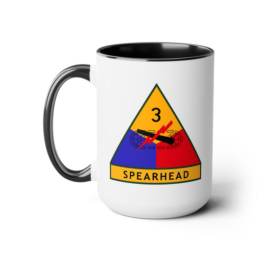 US Army 3rd Armored Division - Double Sided Black Accent White Ceramic Coffee Mug 15oz by TheGlassyLass.com