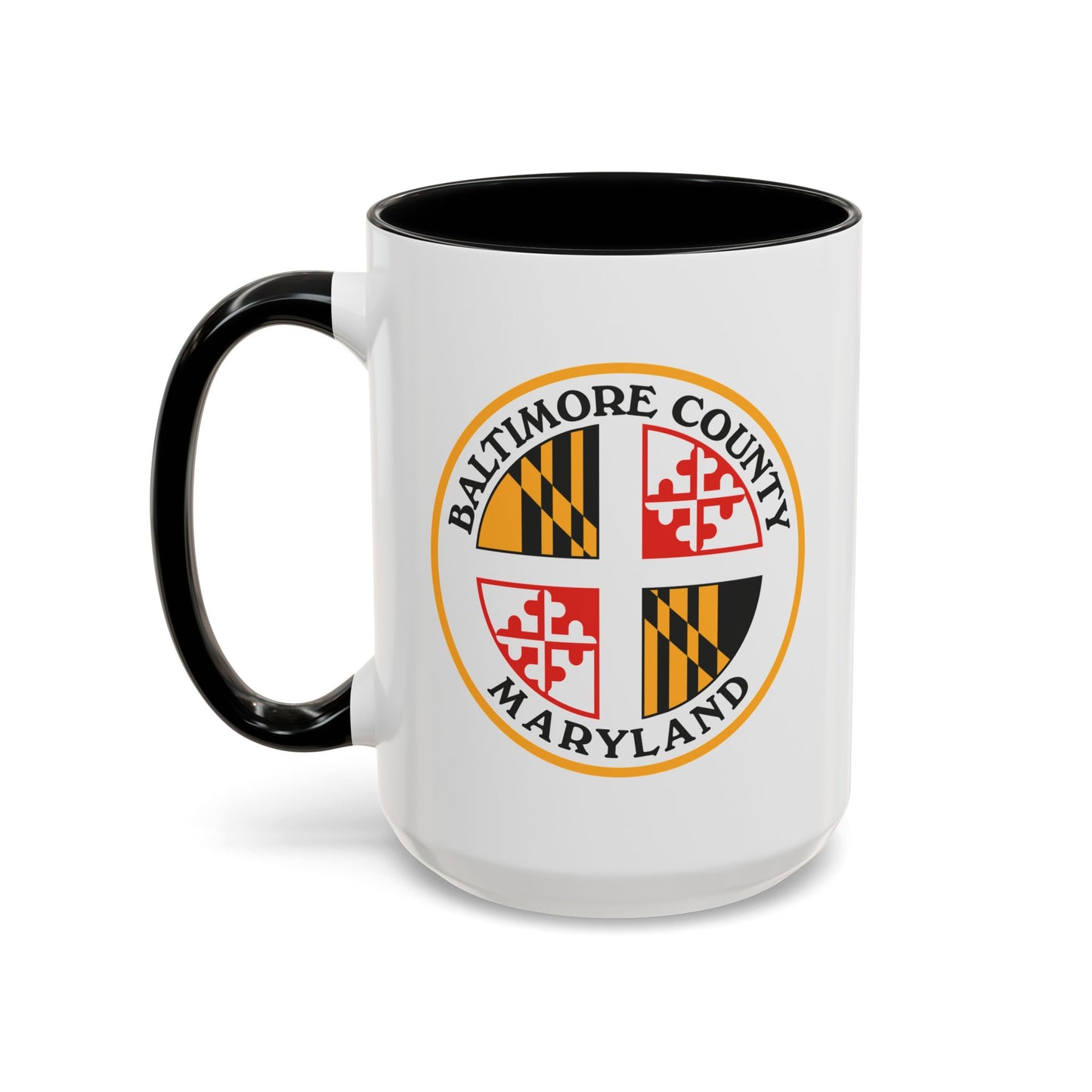 Baltimore County Seal Coffee Mug - Double Sided Print, Black Accent White Ceramic, 15oz by TheGlassyLass.com