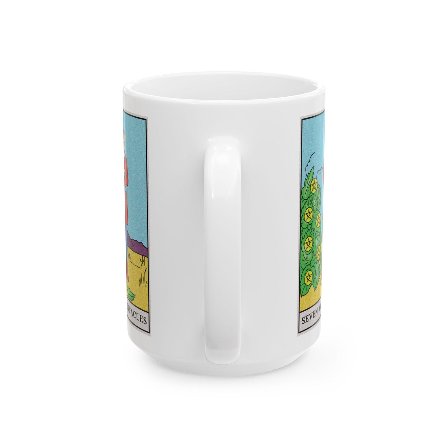Seven of Pentacles Tarot Card Coffee Mug - Double Sided White Ceramic 15oz by TheGlassyLass