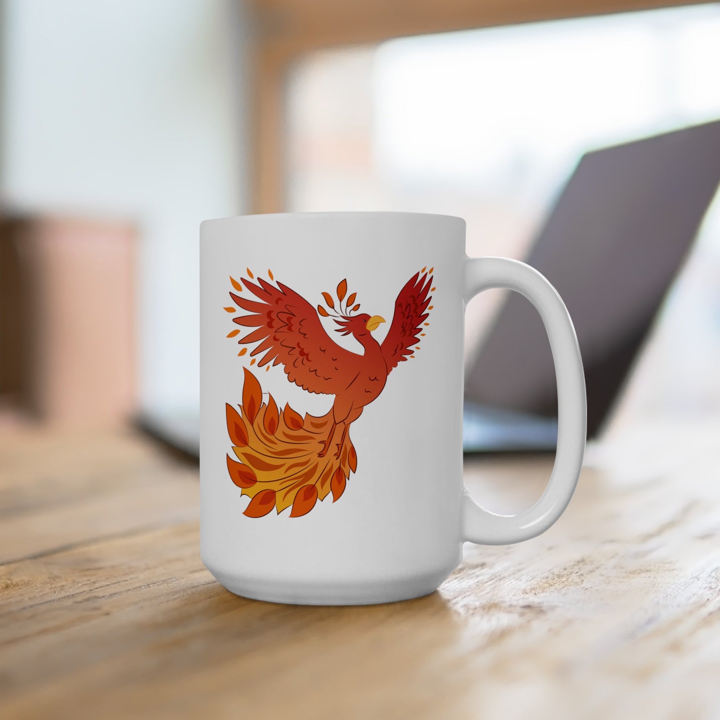 Phoenix Rising Coffee Mug - Double Sided White Ceramic 15oz by TheGlassyLass.com