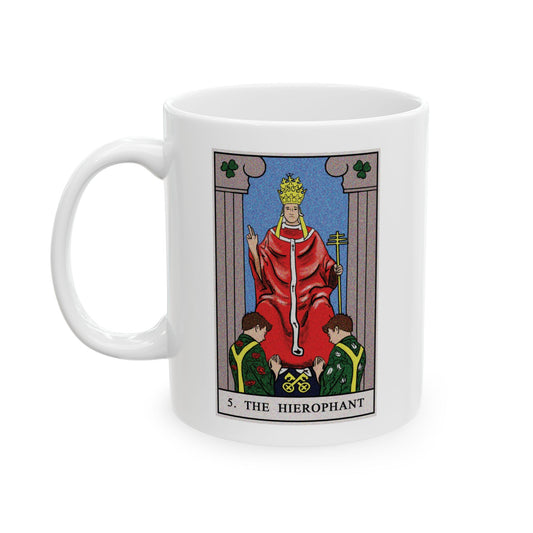 The Hierophant Tarot Card Coffee Mug - Double Sided Print, White Ceramic, 11oz by TheGlassyLass.com