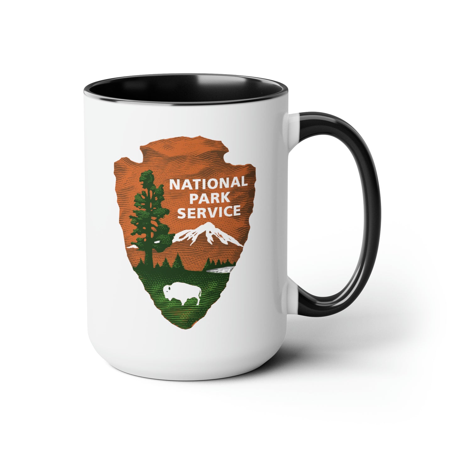 National Park Service Coffee Mug - Double Sided Black Accent White Ceramic 15oz by TheGlassyLass