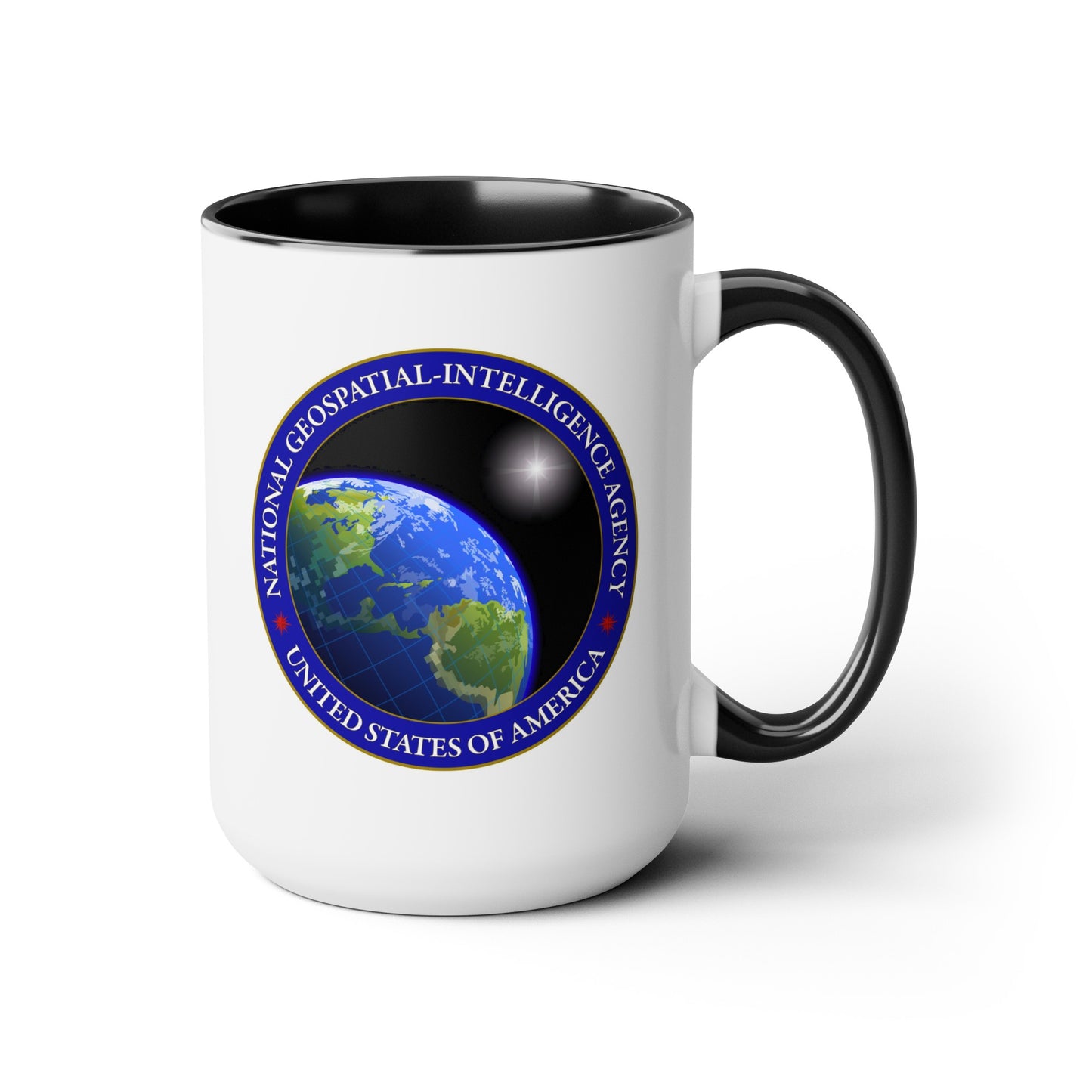 National Geospatial-Intelligence Agency Coffee Mug - Double Sided Black Accent White Ceramic 15oz by TheGlassyLass.com