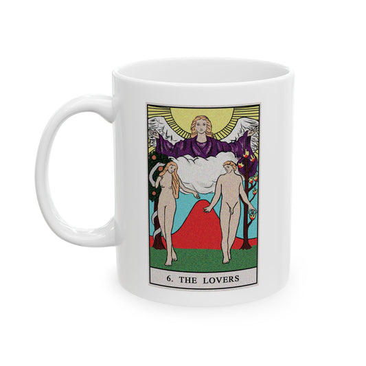 The Lovers Tarot Card Coffee Mug - Double Sided Print, White Ceramic, 11oz by TheGlassyLass.com
