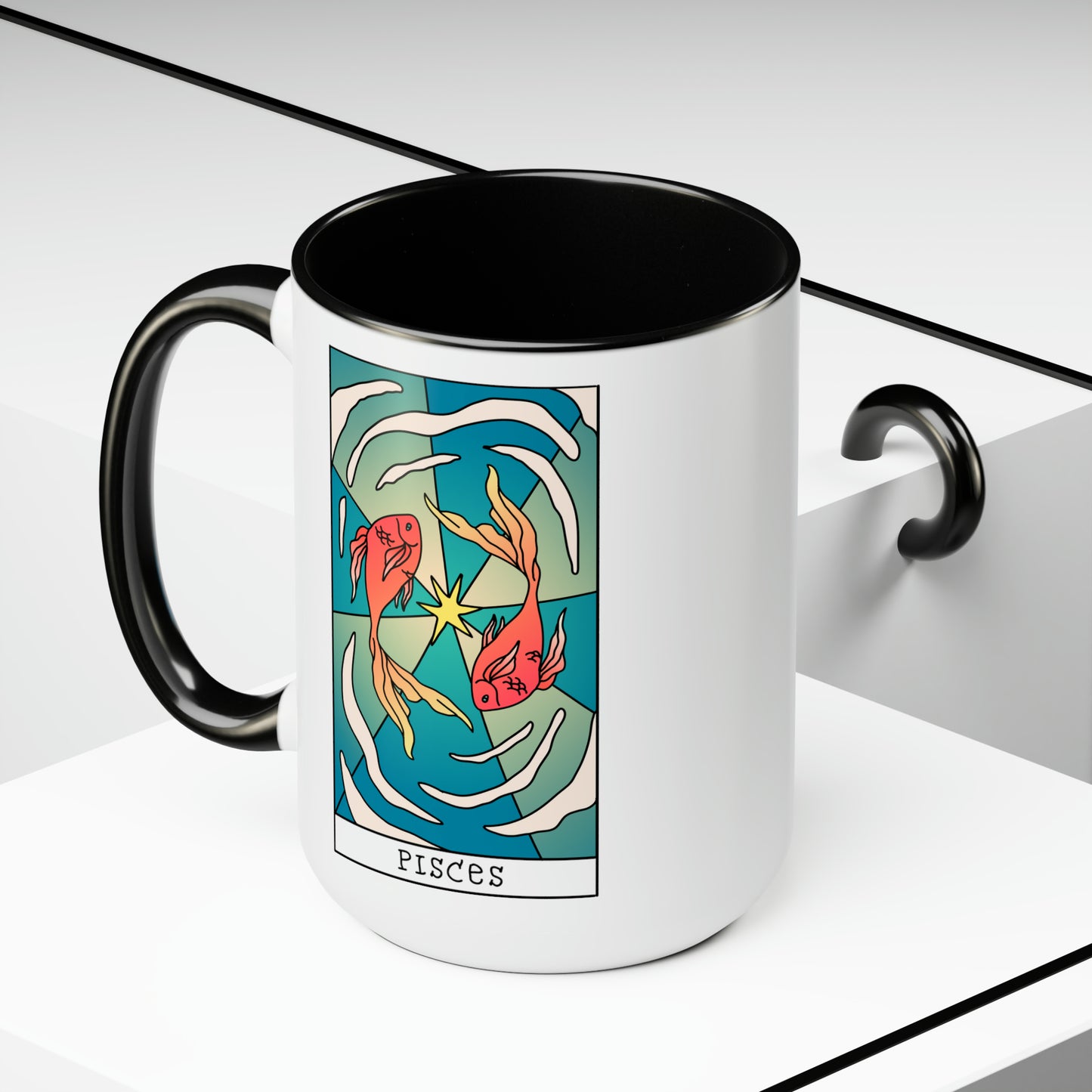 Pisces Tarot Card Coffee Mug - Double Sided Black Accent Ceramic 15oz by TheGlassyLass.com