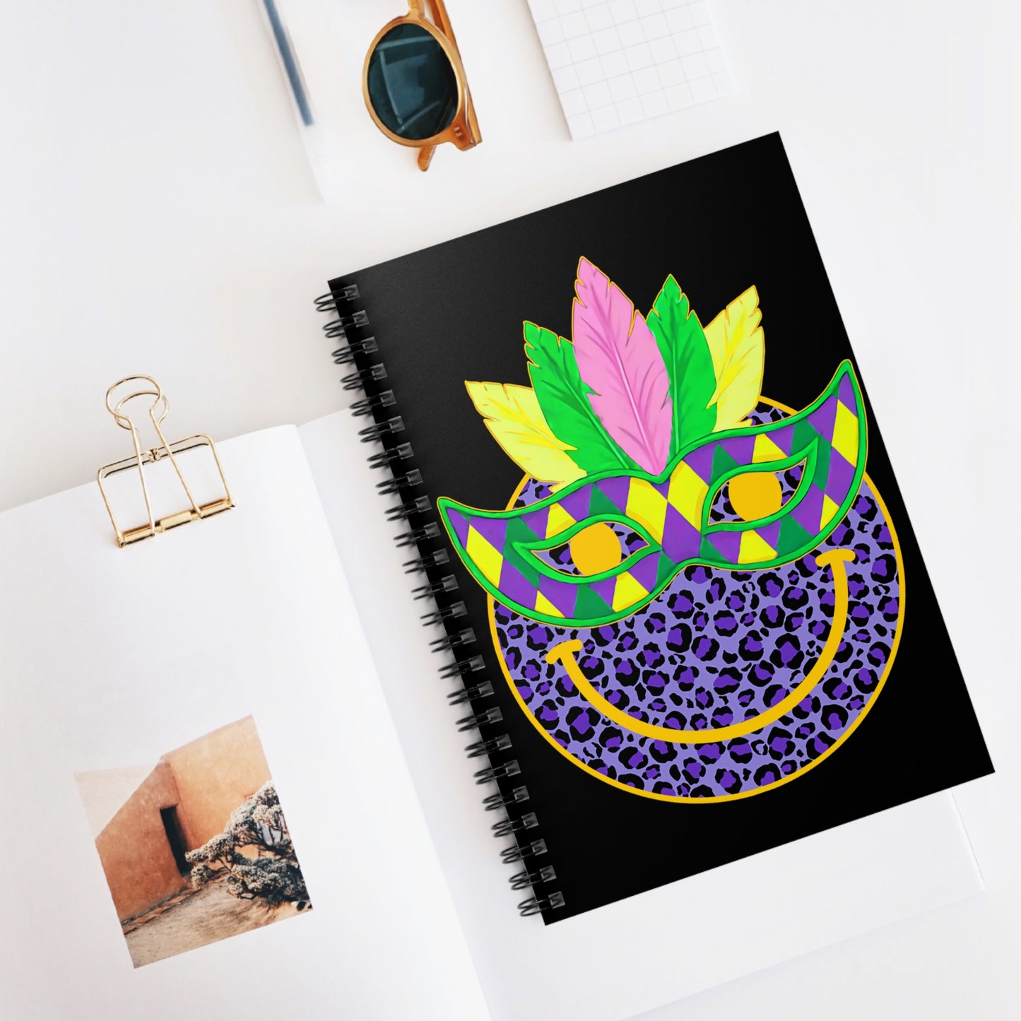 Mardi Gras Cat Mask: Spiral Notebook - Log Books - Journals - Diaries - and More Custom Printed by TheGlassyLass