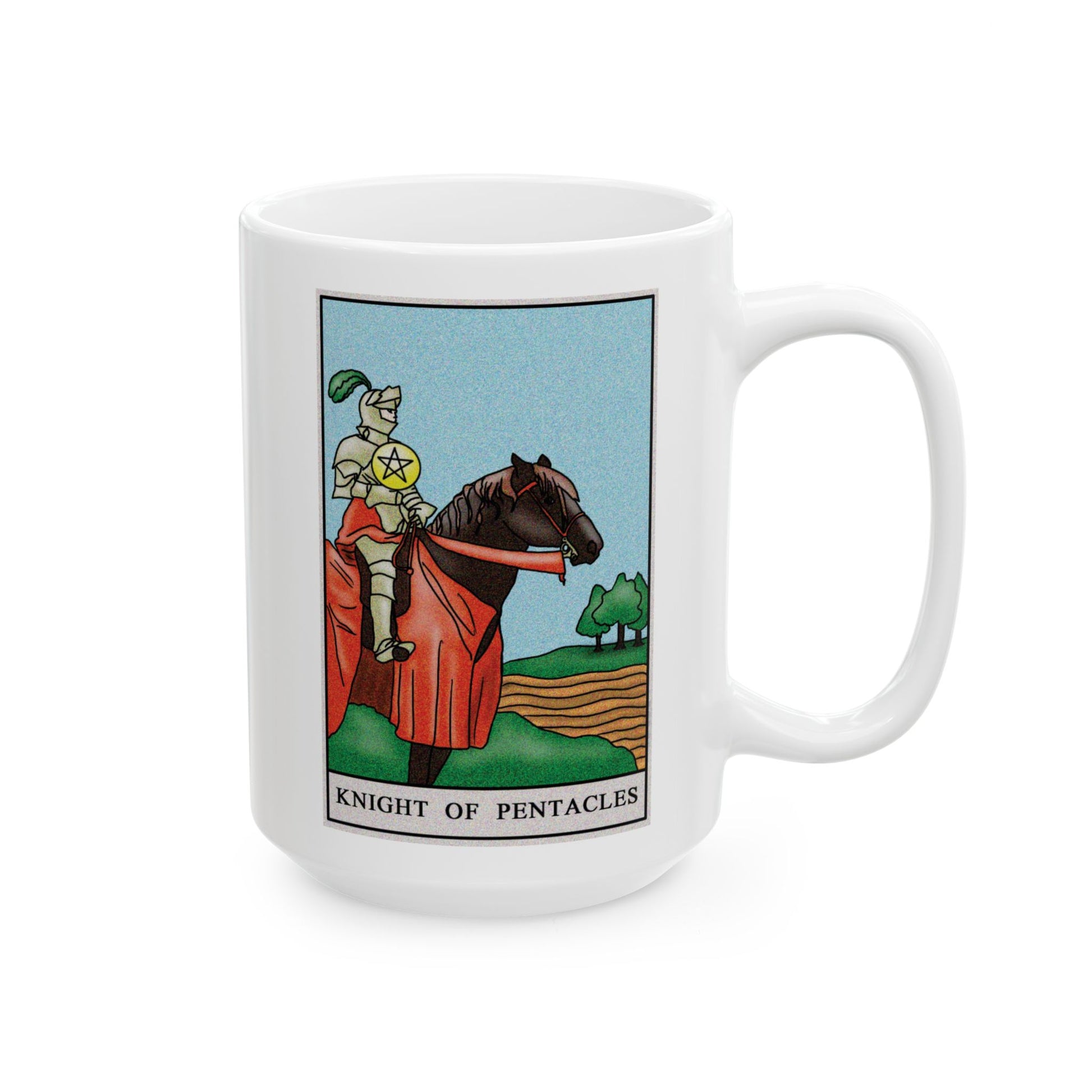 Knight of Pentacles Tarot Card Coffee Mug - Double Sided White Ceramic 15oz by TheGlassyLass.com