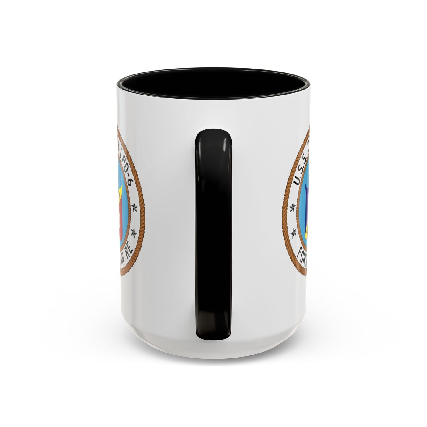 USS Duluth LPD-6 Crest Coffee Mug - Double Sided Print, Black Accent White Ceramic, 15oz by TheGlassyLass.com
