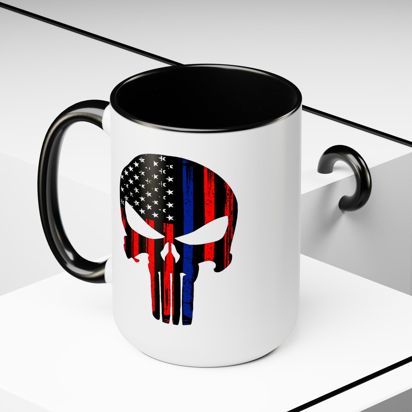 Blue Lives Matter Coffee Mug - Double Sided Black Accent White Ceramic 15oz by TheGlassyLass.com