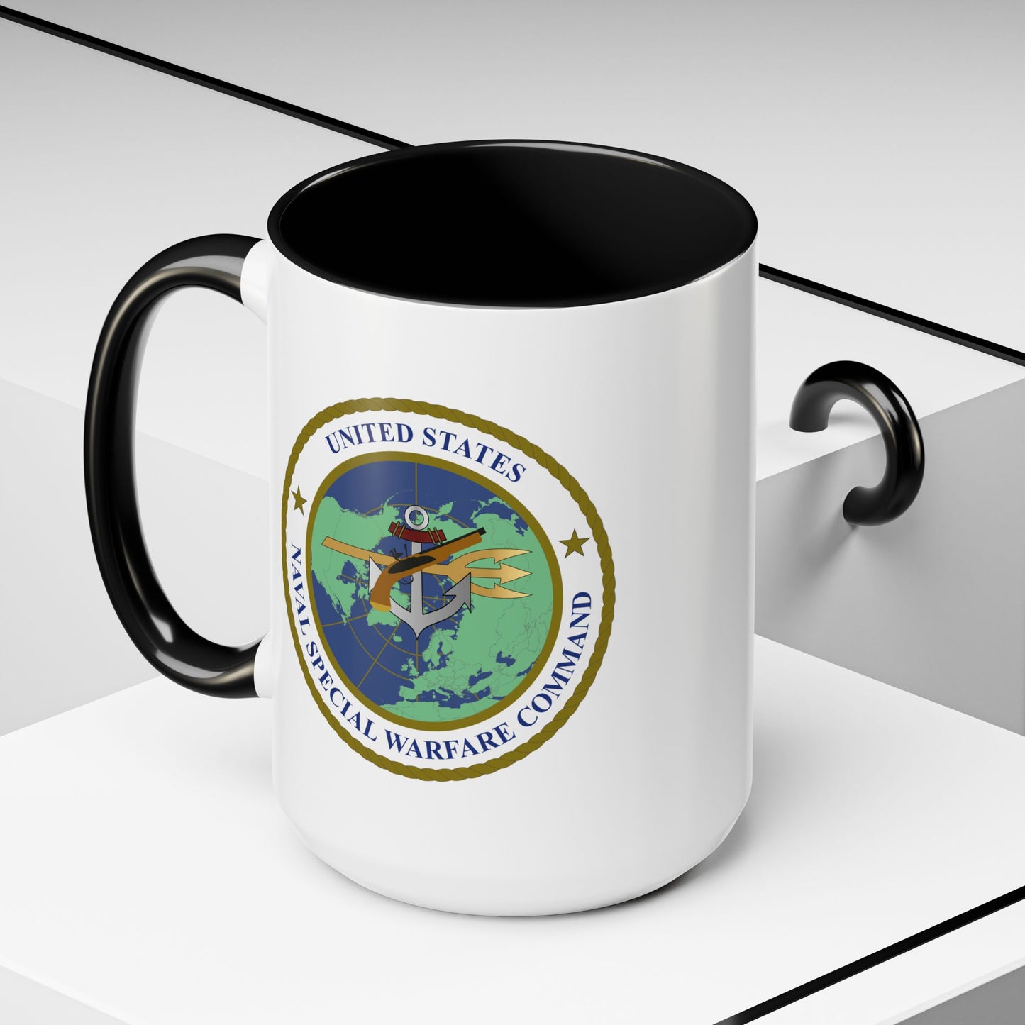 United States Naval Special Warfare Command Coffee Mug - Double Sided Black Accent White Ceramic 15oz by TheGlassyLass.com