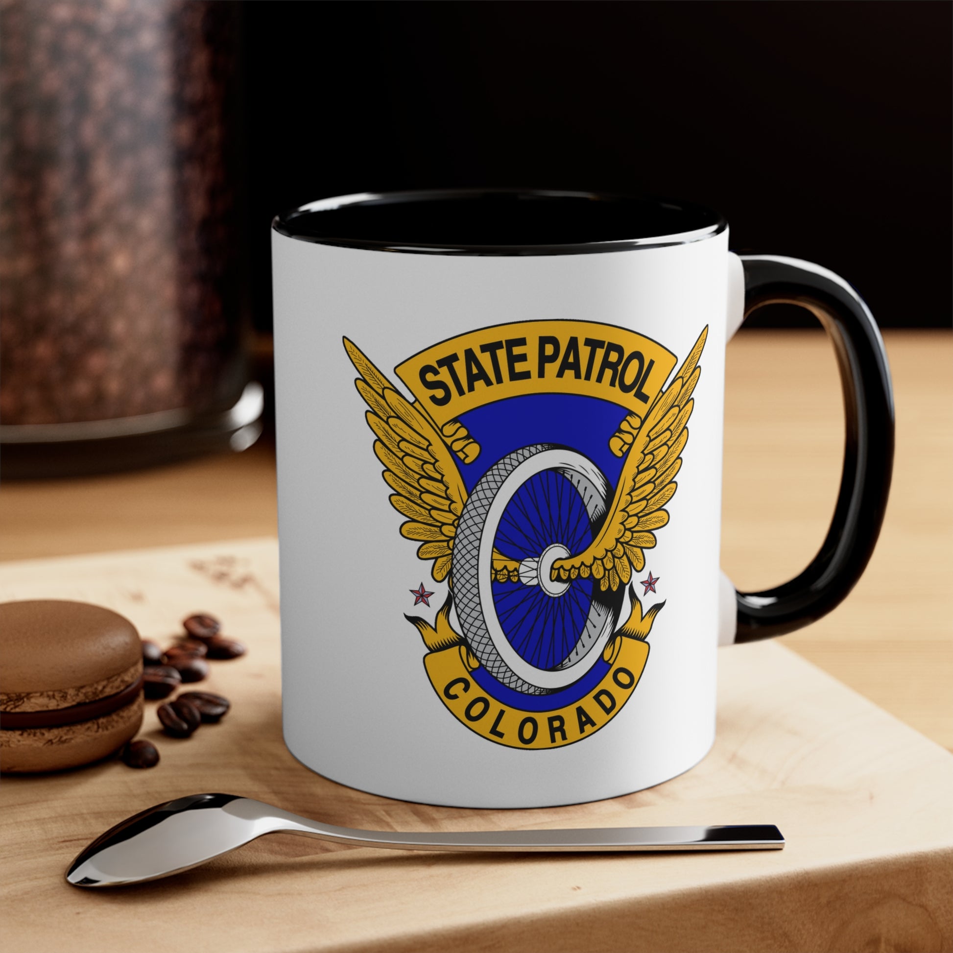 Colorado State Patrol Coffee Mug - Double Sided Black Accent White Ceramic 11oz by TheGlassyLass.com