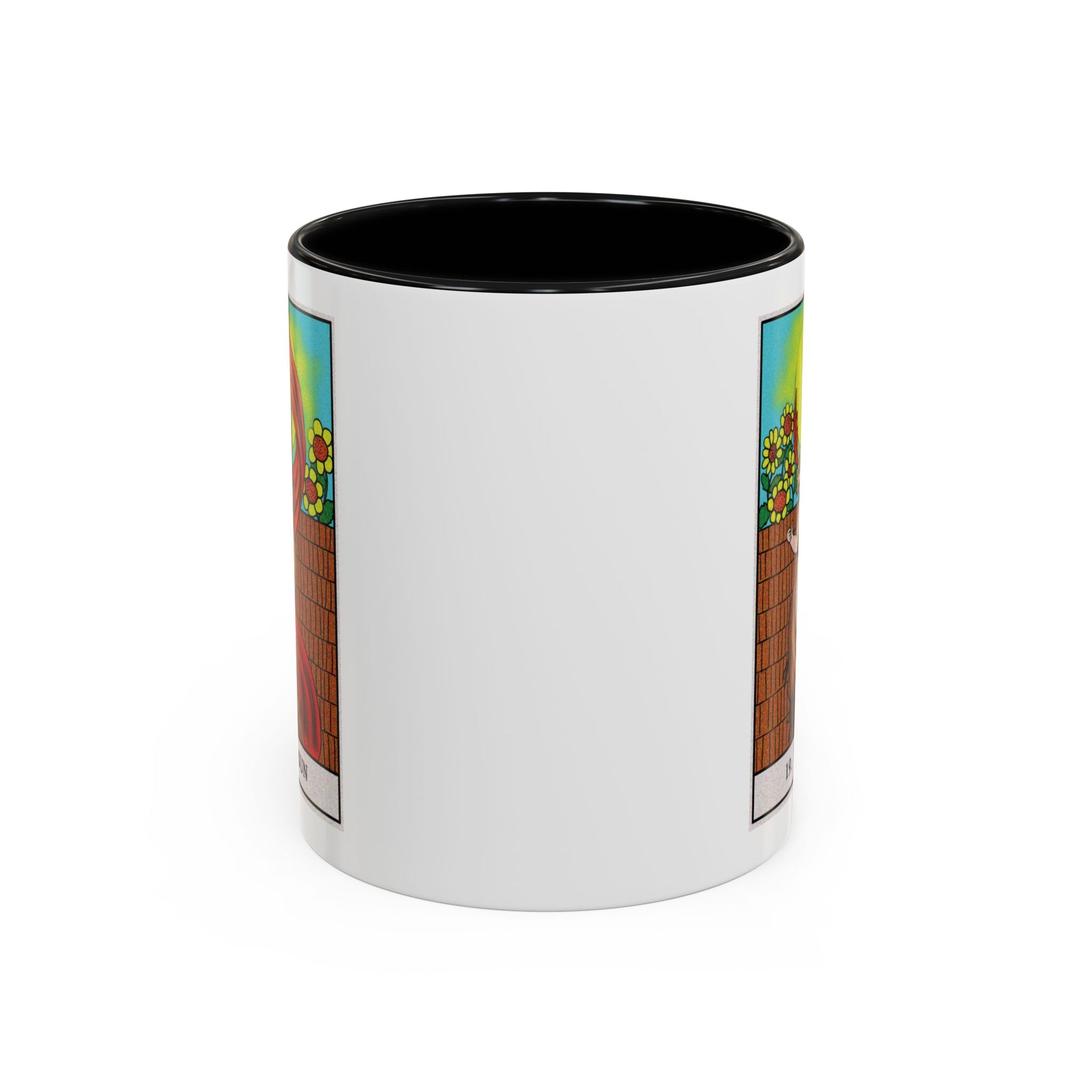 The Sun Tarot Card Coffee Mug - Double Sided Print, Black Accent White Ceramic, 11oz by TheGlassyLass.com