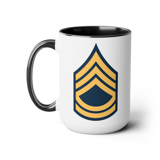 US Army Sergeant First Class Coffee Mug - Double Sided Two-Tone Black Accent 15oz White Ceramic by TheGlassyLass