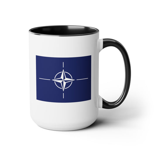 NATO Coffee Mug - Double Sided Black Accent White Ceramic 15oz by TheGlassyLass.com