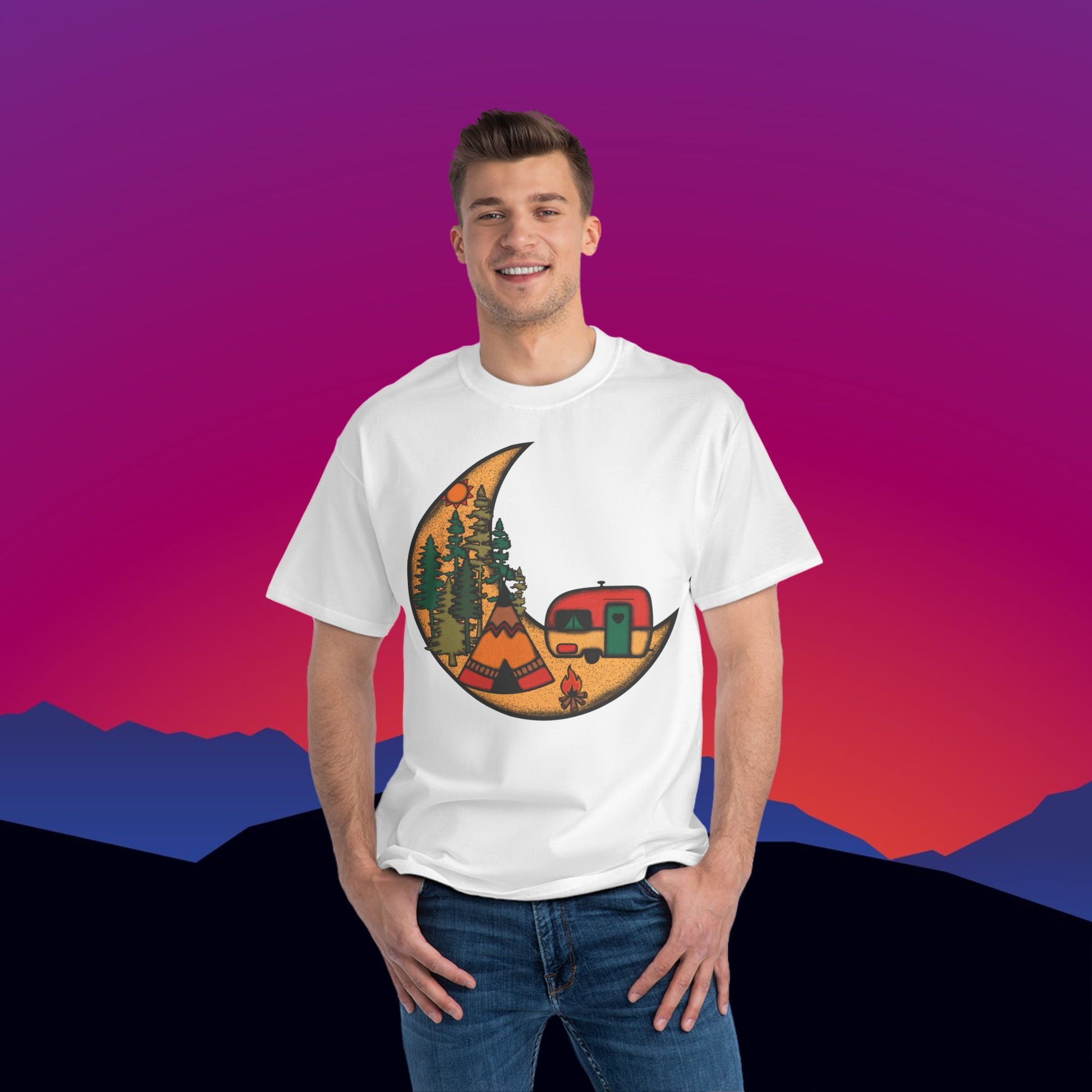 Camper's Moon T-Shirt: (Hanes Beefy-T 100% Preshrunk Cotton) Custom Printed by TheGlassyLass.com