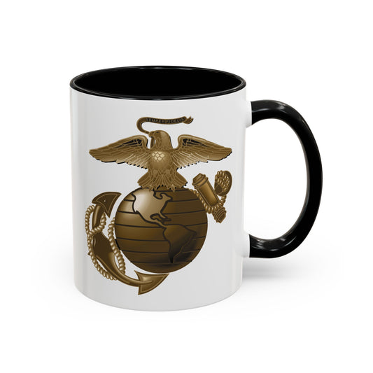 United States Marine Corps Anchor & Globe Coffee Mug - Double Sided Black Accent White Ceramic 11oz by TheGlassyLass.com