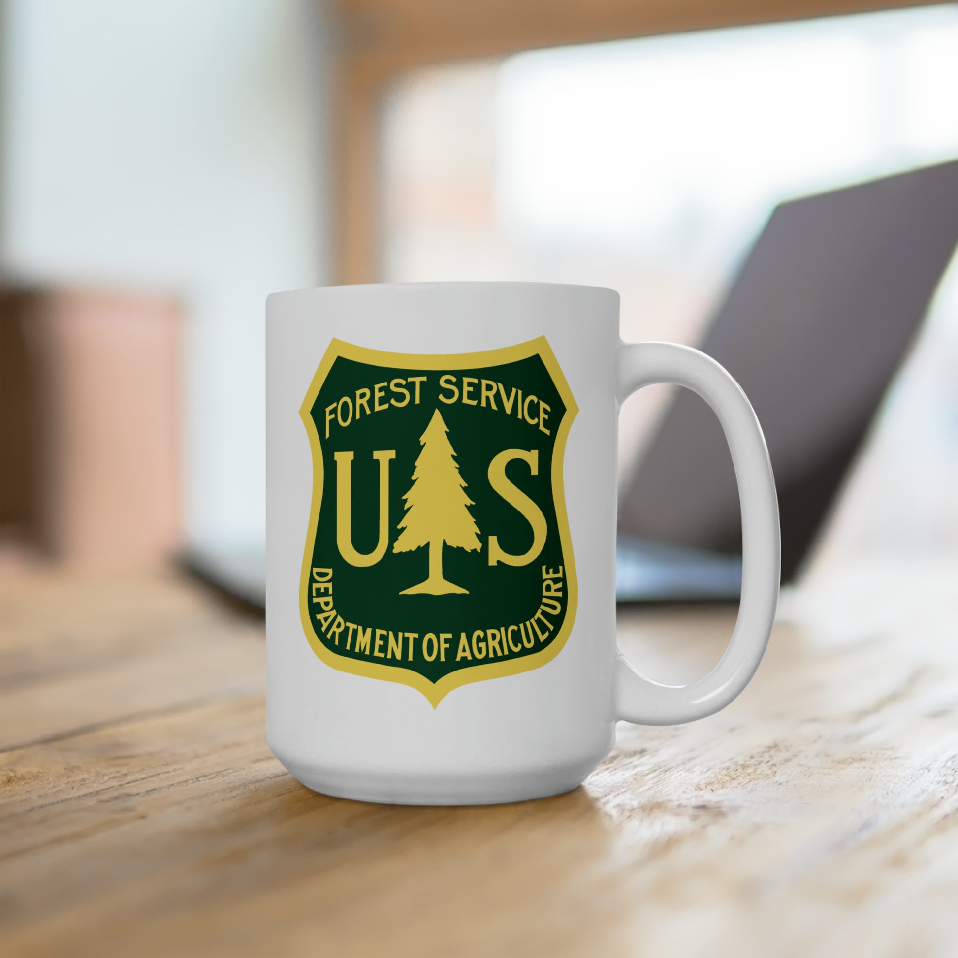 Forest Service Coffee Mug - Double Sided White Ceramic 15oz by TheGlassyLass.com