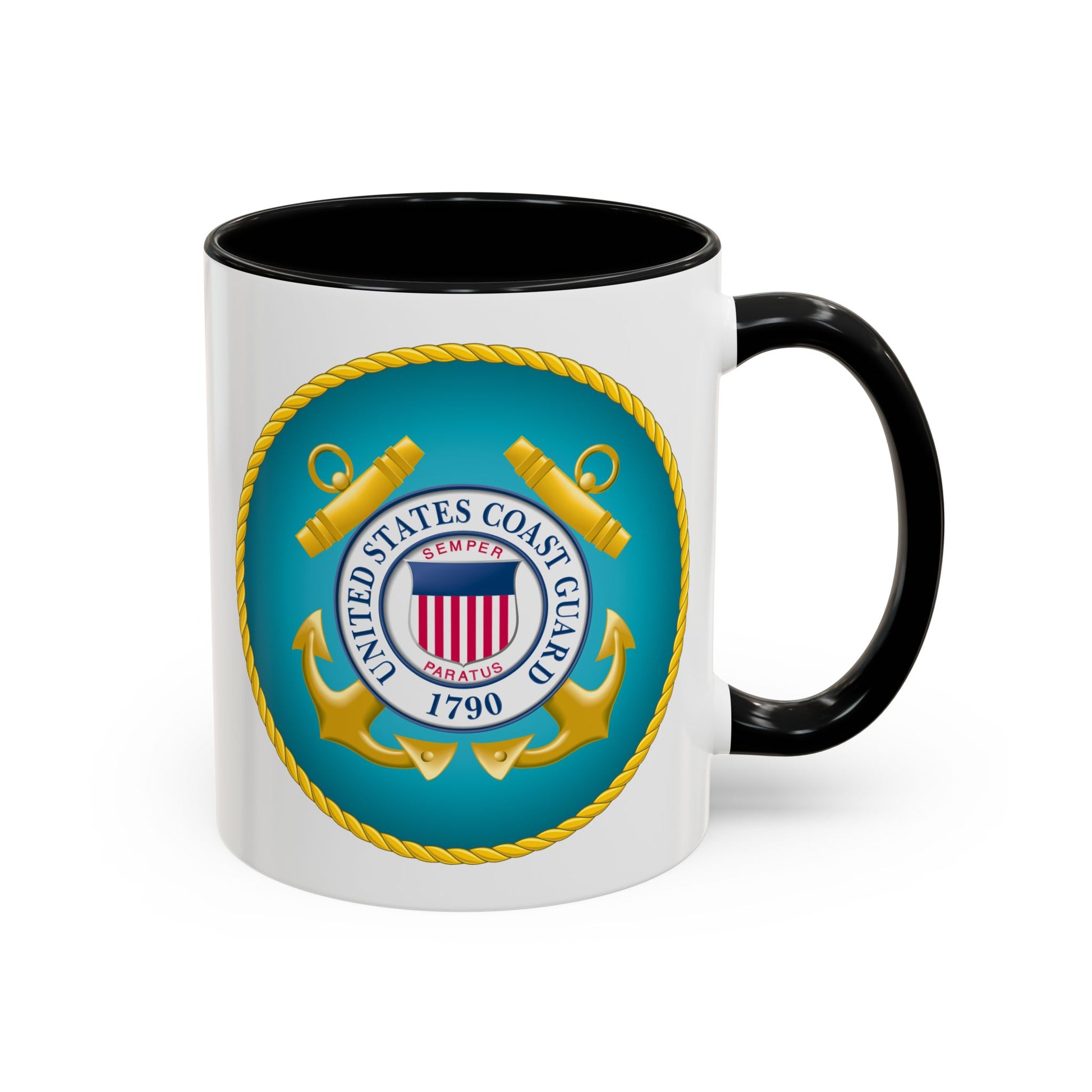 United States Coast Guard Seal Coffee Mug - Double Sided Print, Black Accent White Ceramic, 11oz by TheGlassyLass.com