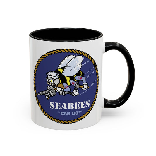 US Navy SeaBees Seal Coffee Mug - Double Sided Print, Black Accent White Ceramic, 11oz by TheGlassyLass.com
