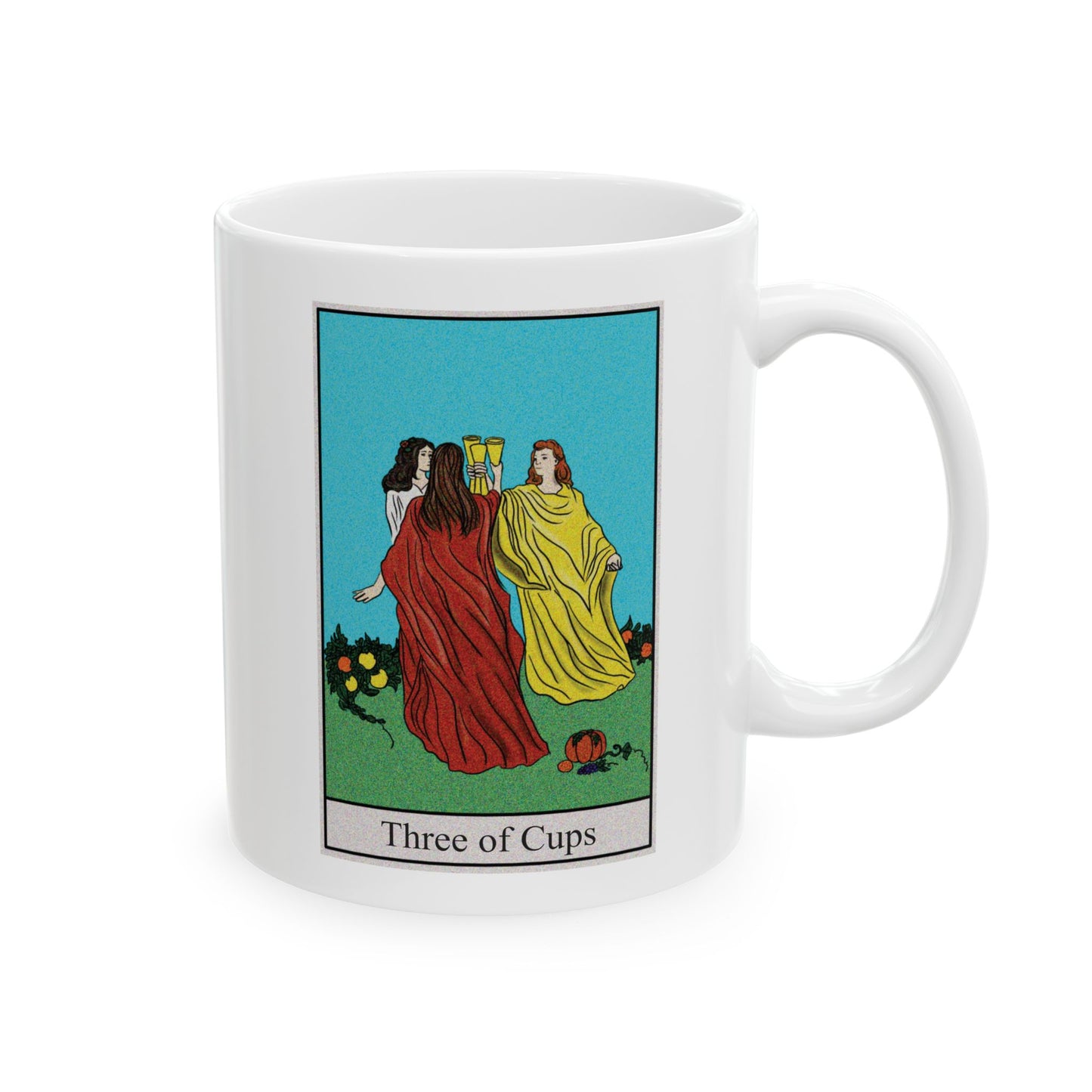 Three of Cups Tarot Card Coffee Mug - Double Sided Print, White Ceramic, 11oz by TheGlassyLass