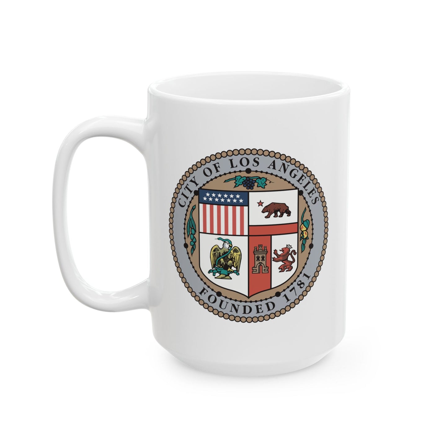 City of Los Angeles California Seal Coffee Mug - Double Sided Print, White Ceramic, 15oz by TheGlassyLass.com