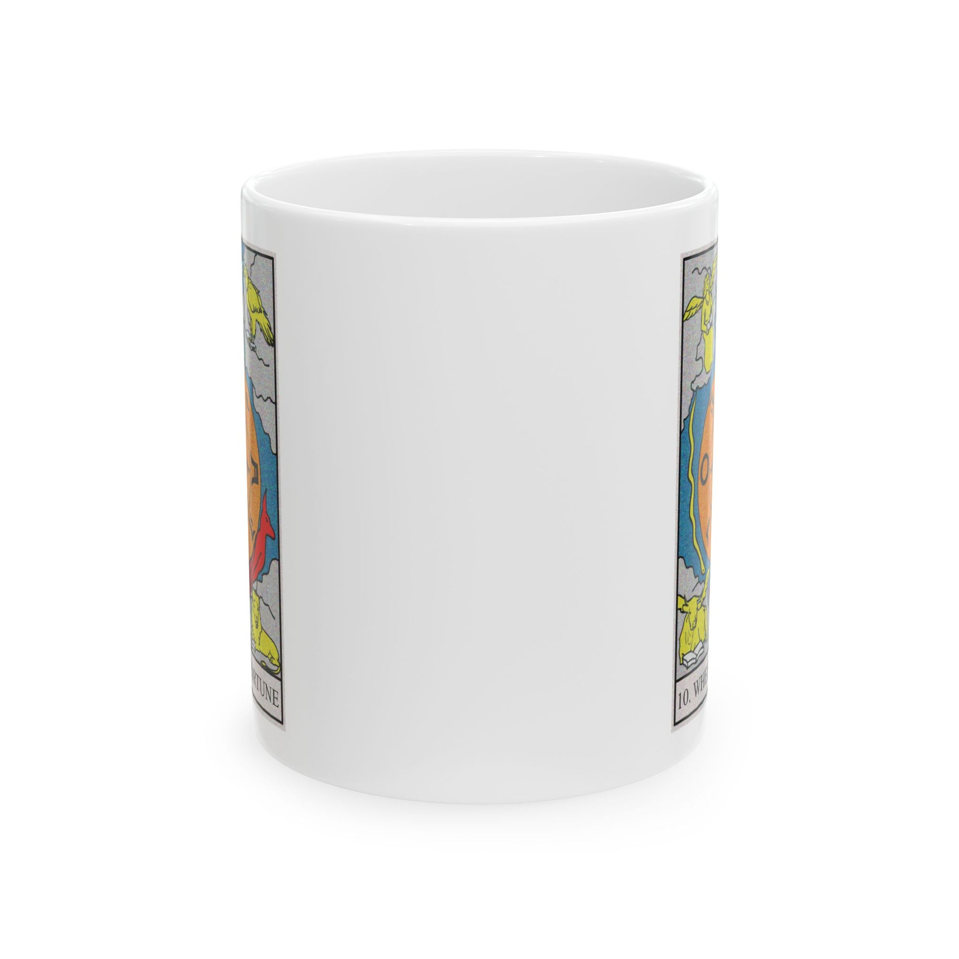 The Wheel of Fortune Tarot Card Coffee Mug - Double Sided Print, White Ceramic, 11oz by TheGlassyLass.com