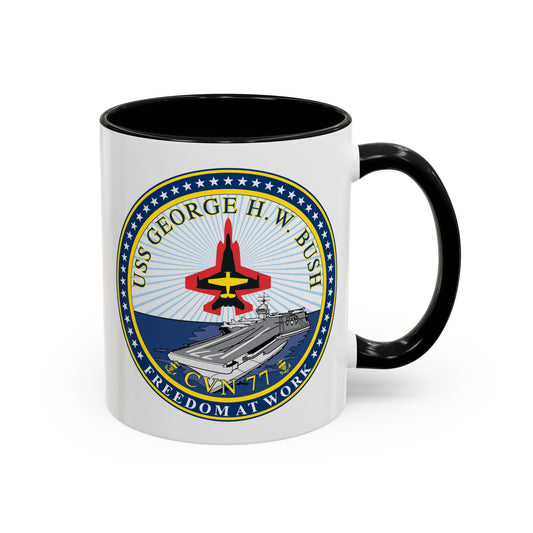 USS George H. W. Bush CVN 77 Seal Coffee Mug - Double Sided Print, Black Accent White Ceramic, 11oz by TheGlassyLass.com