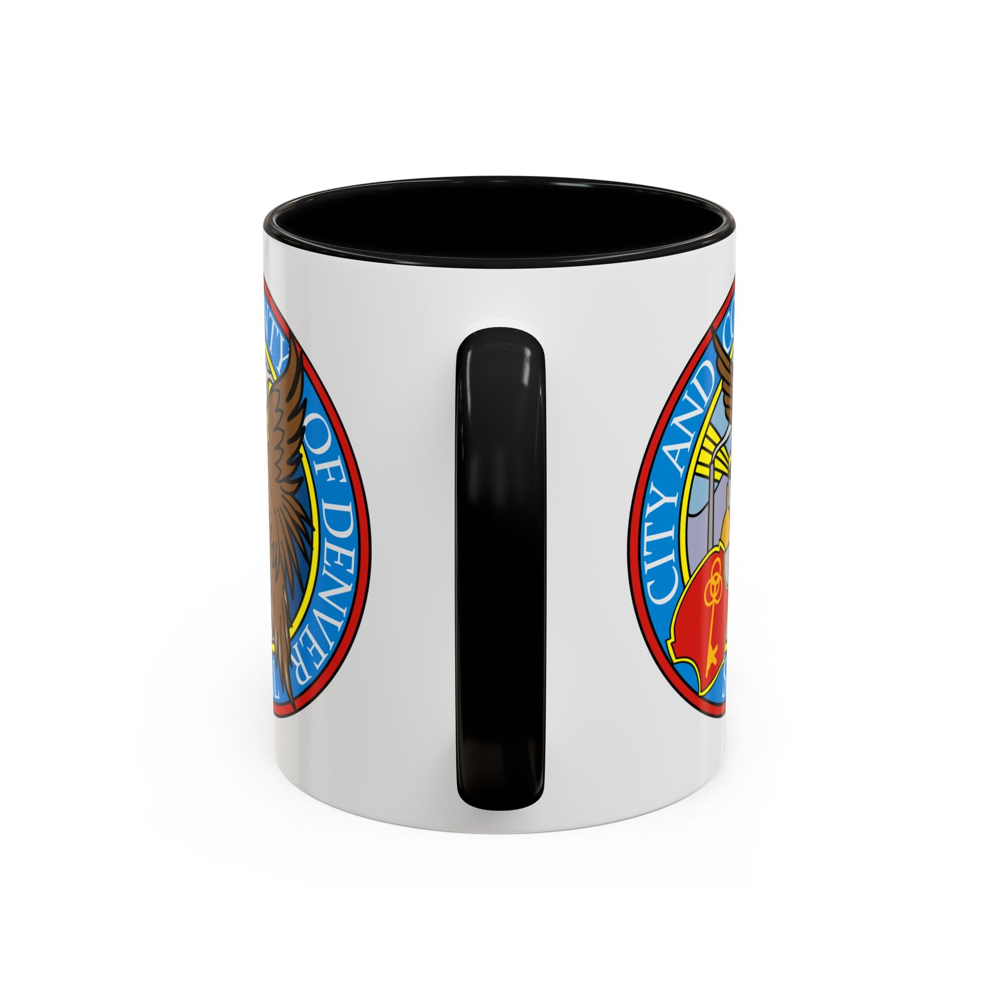 Denver City/County Seal Coffee Mug - Double Sided Print, Black Accent White Ceramic, 11oz by TheGlassyLass.com