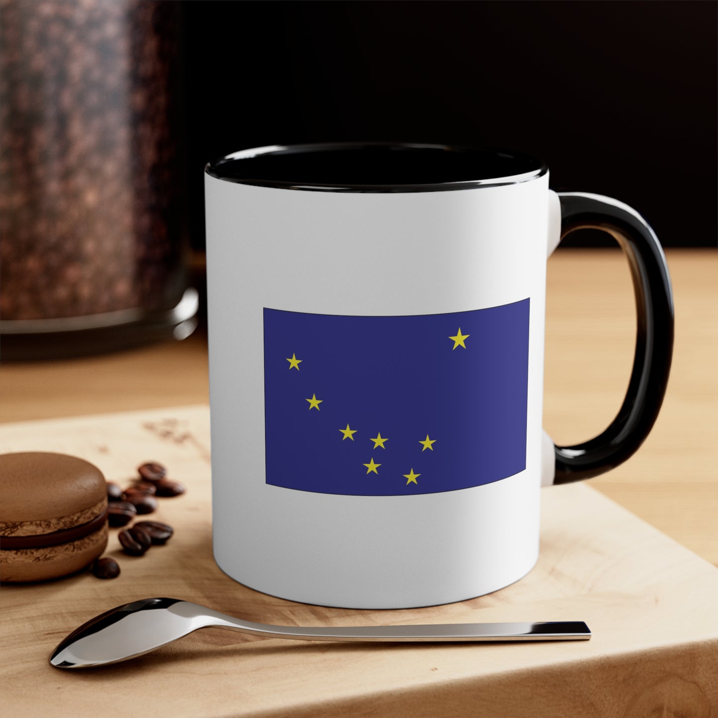 Alaska State Flag - Double Sided Black Accent White Ceramic Coffee Mug 11oz by TheGlassyLass.com