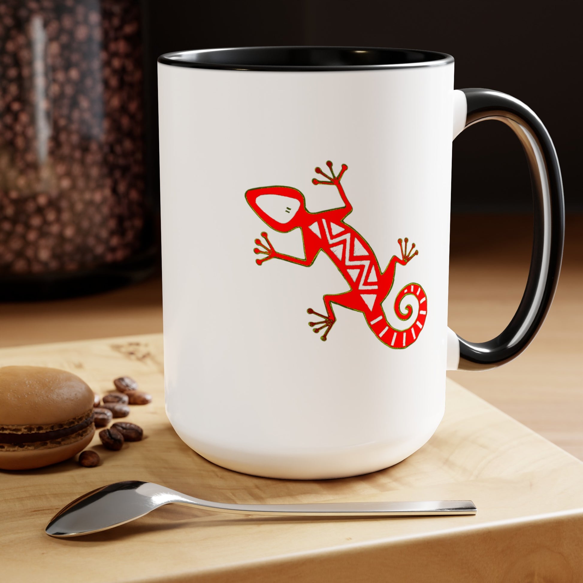 Gecko Coffee Mug - Double Sided Black Accent White Ceramic 15oz by TheGlassyLass.com