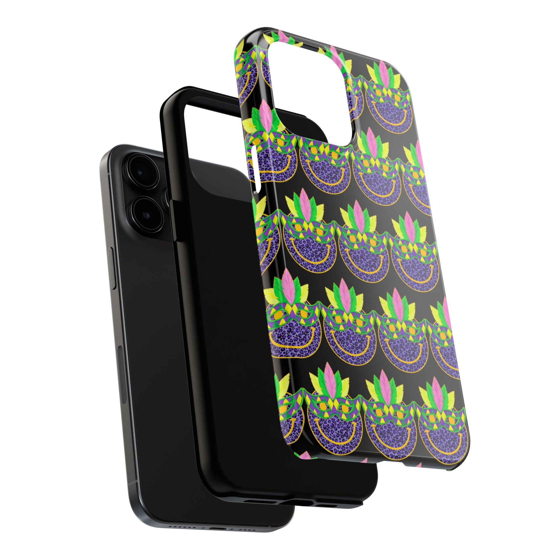 Mardi Gras Cat Mask: iPhone Tough Case Design - Wireless Charging - Superior Protection - Original Designs by TheGlassyLass.com