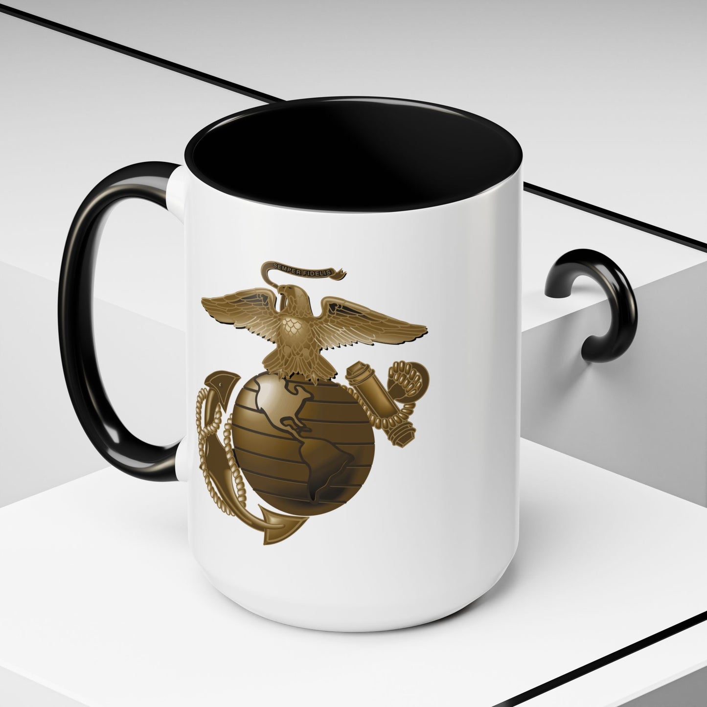 United States Marine Corps Anchor and Globe Coffee Mug - Double Sided Black Accent White Ceramic 15oz by TheGlassyLass.com
