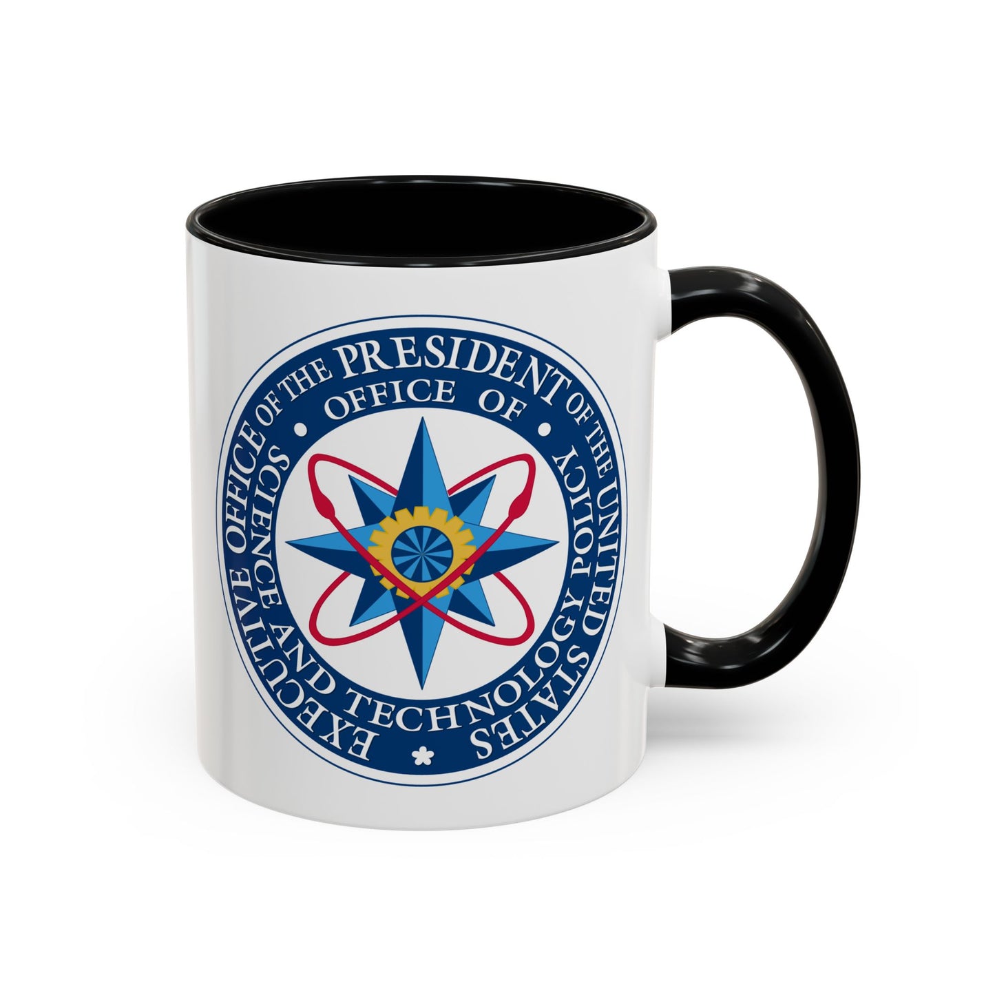 Executive Office of the President of the United States Science and Technology Policy Coffee Mug - Double Sided Print, Black Accent White Ceramic, 11oz by TheGlassyLass.com
