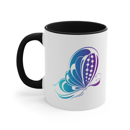 Butterfly Coffee Mug - Double Sided Black Accent White Ceramic 11oz by TheGlassyLass.com