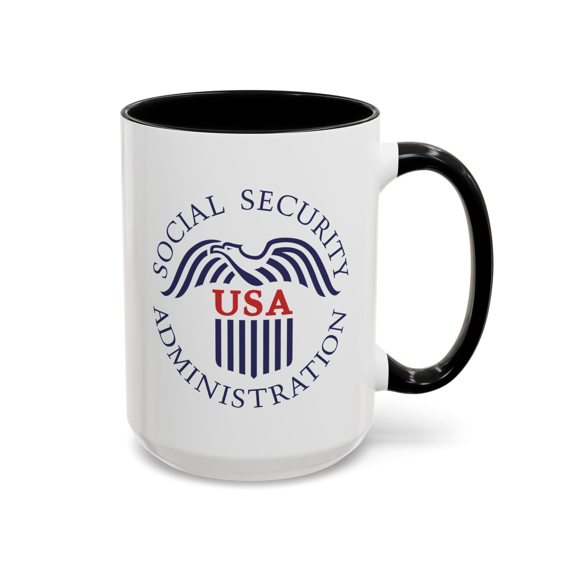 Social Security Administration Seal Coffee Mug - Double Sided Print, Black Accent White Ceramic, 15oz by TheGlassyLass.com